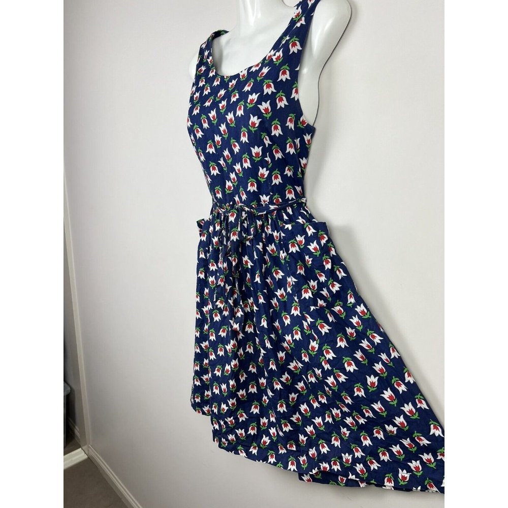 Dangerfield Princess Highway Dress Floral Navy Blue Tie Waist Cotton Size 8 - Picture 4 of 12